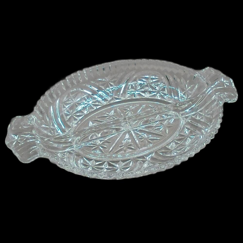 Anchor Hocking Oval 2 Part Relish Stars & Bars #1000 Clear Vintage MCM Glass